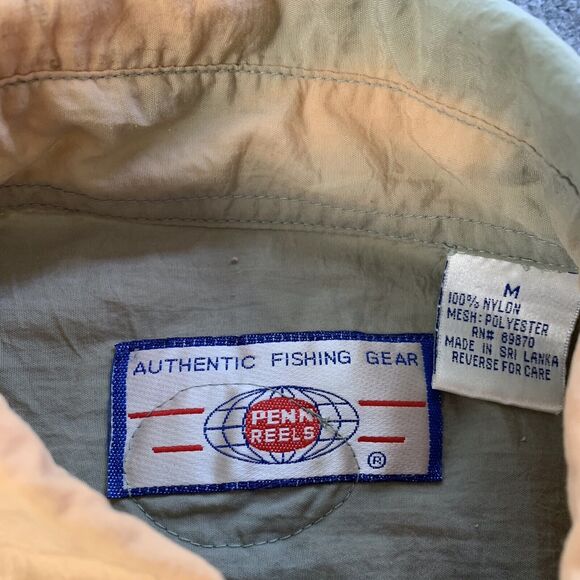 Vintage Penn Reels Mens Shirt Size M Fishing Button Up Embroidered Patches - Picture 10 of 15